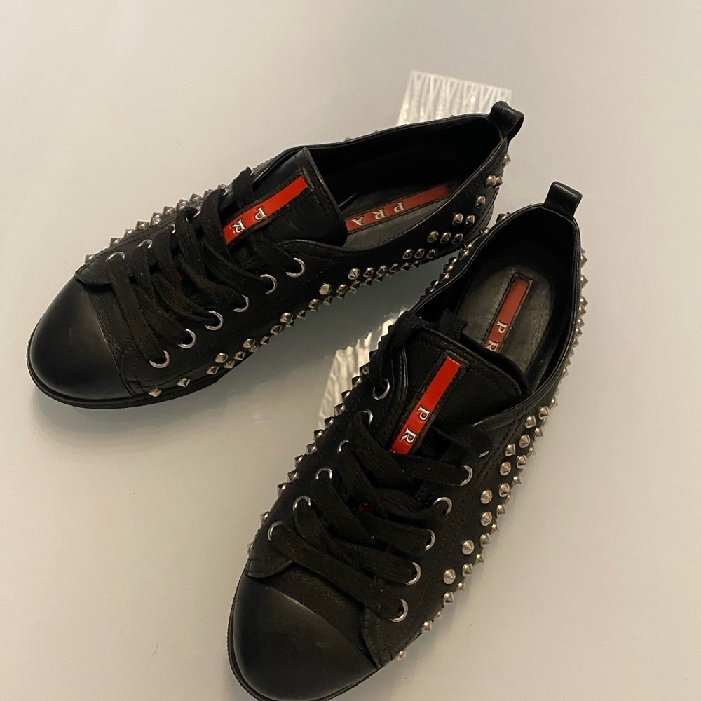 Prada Black Sneakers With Silver Studs Size 35/Us 5